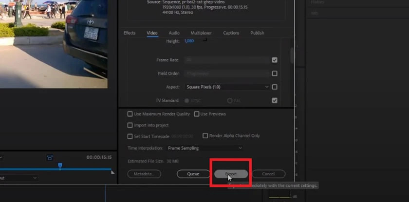 xuất video trong Adobe Premiere